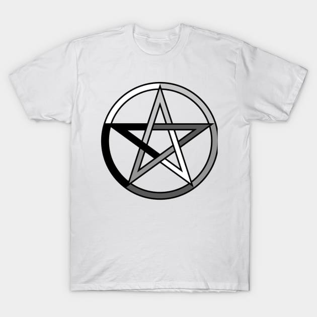 White, Grey and Black Pentagram Pentacle T-Shirt by Wicca Fairy